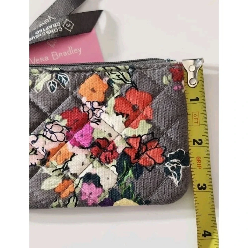 NWT Vera Bradley Zip ID Case Hope Blooms Gray White Wallet Key Ring Coin Purse‎